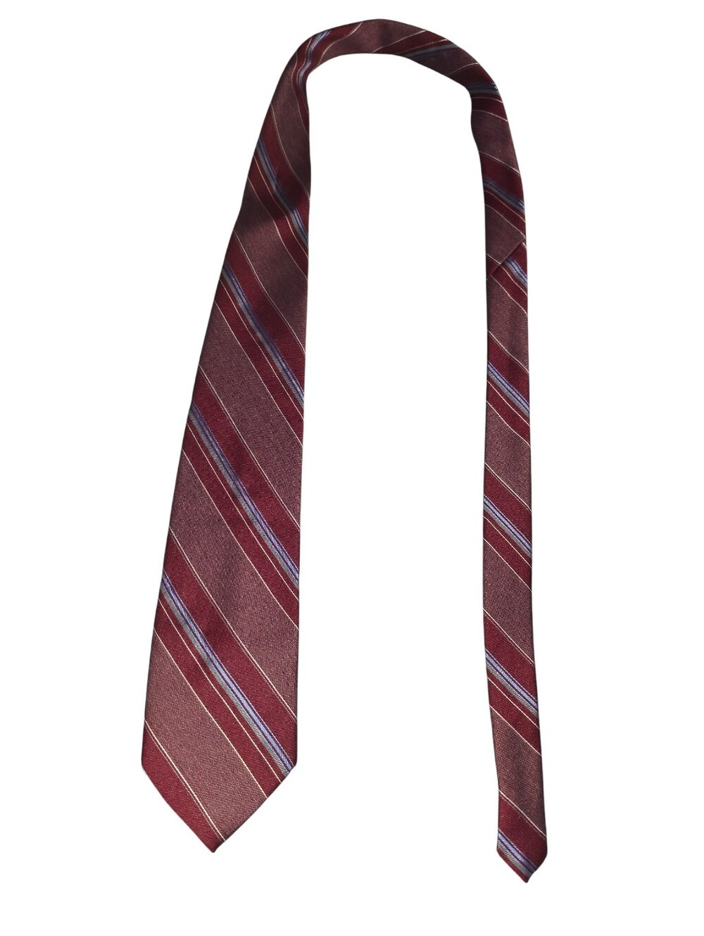 6/8/53. Men's Jeffery Scott Burgundy Diagonal Stripe Tie with Blue Accents